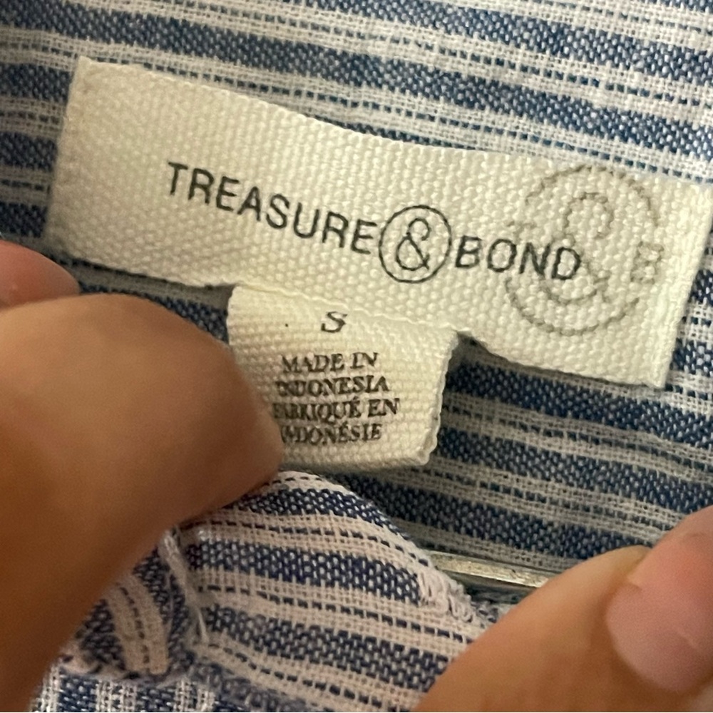 Treasure & Bond, Women’s Blue & White Striped Longsleeve Button Shirt, Size S - Picture 4 of 6